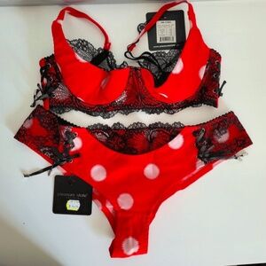 COUTURE PLEASURE STATE FIRE CORAL BRA AND BRAZILIAN BRIEF.